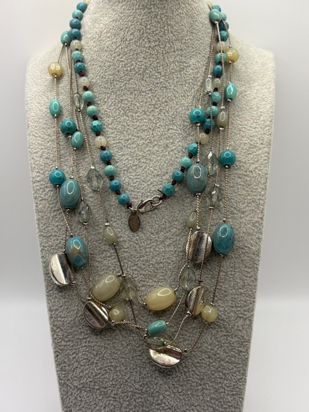 Layered Turquoise & Silver Mixed-Bead Necklace Crazy Horse by Liz Clairborne 32”